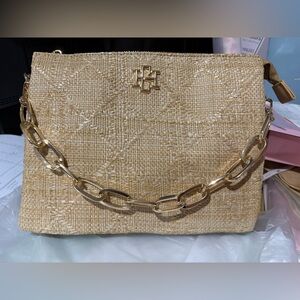 BRAND NEW - Caroline Hill - Woven Straw Chain Crossbody Bag - Gold Accent